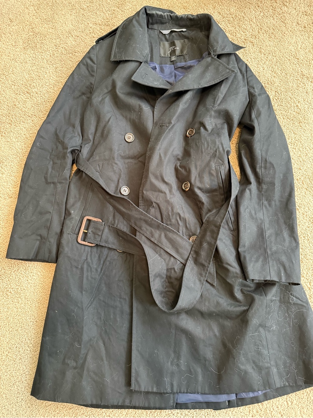 J. Crew Black Double-Breasted Trench Coat with Belt
